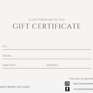 Modèle de certificat-cadeau, modèle de certificat-cadeau modifiable, chèque-cadeau moderne, carte-cadeau modifiable, téléchargement instantané, chèque-cadeau