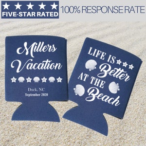 Personalized Can Coolers, Custom Beach Vacation Can Coolers, Custom Gift, Family Trip Can Coolers