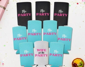 Custom Bachelorette Party Can Cooler Favors, Wife of the Party, The Party, Spiked Seltzer Coolies, Engagement Gift, Bridal Shower Favors