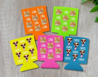 Neon Can Coolers, Custom Photo Coolies, Pet Party Favors, Fur Parent Gifts, Beer Hugger, Fully Personalized Beer Coolies