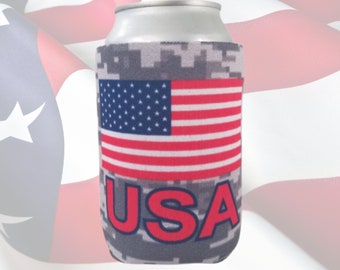 USA Can Cooler - High Quality Patriotic Can Cooler - USA American Flag Can Cooler - America Party Gift