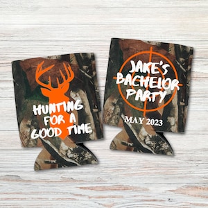 Custom Bachelor Party Can Coolers, Camouflage Hunting For A Good Time Can Coolers, Camo Bachelor Party Coolies, Custom Wedding Gifts