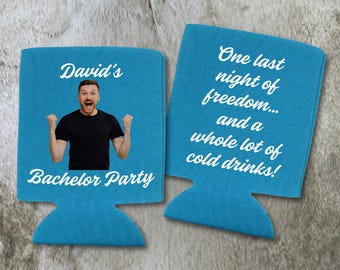 Custom Bachelor Party Can Coolers, One Last Night of Freedom, Funny Personalized Beer Coolie for Groom to Be, Bachelor Party Gift and Favor