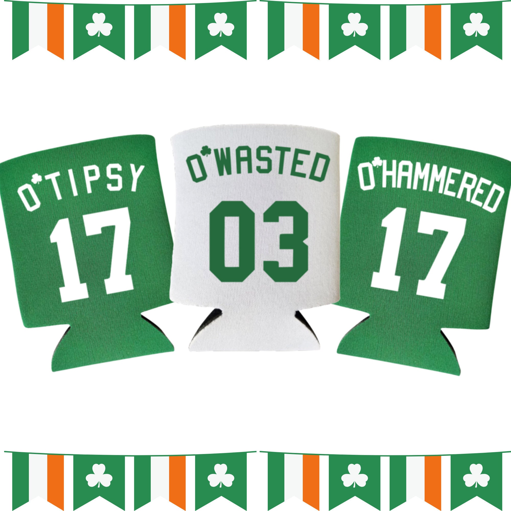 St. Patrick's Day Coolie-Set – 3 Dosenkühler Mit Sprüchen 'O’Tipsy, O’Wasted, O’Hammered' Für Partys