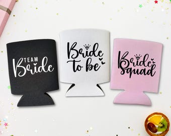 Custom Bachelorette Party Can Coolers, Engagement Gift, Bride to Be, Bridesmaids Beer Coolies for Cans or Bottles, Wedding Favors Coolies