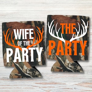 Custom Bachelorette Party Coolies, Camouflage Wife Of The Party Can Coolers, Camo Bachelorette Party, Custom Camouflage Outdoor Theme Party