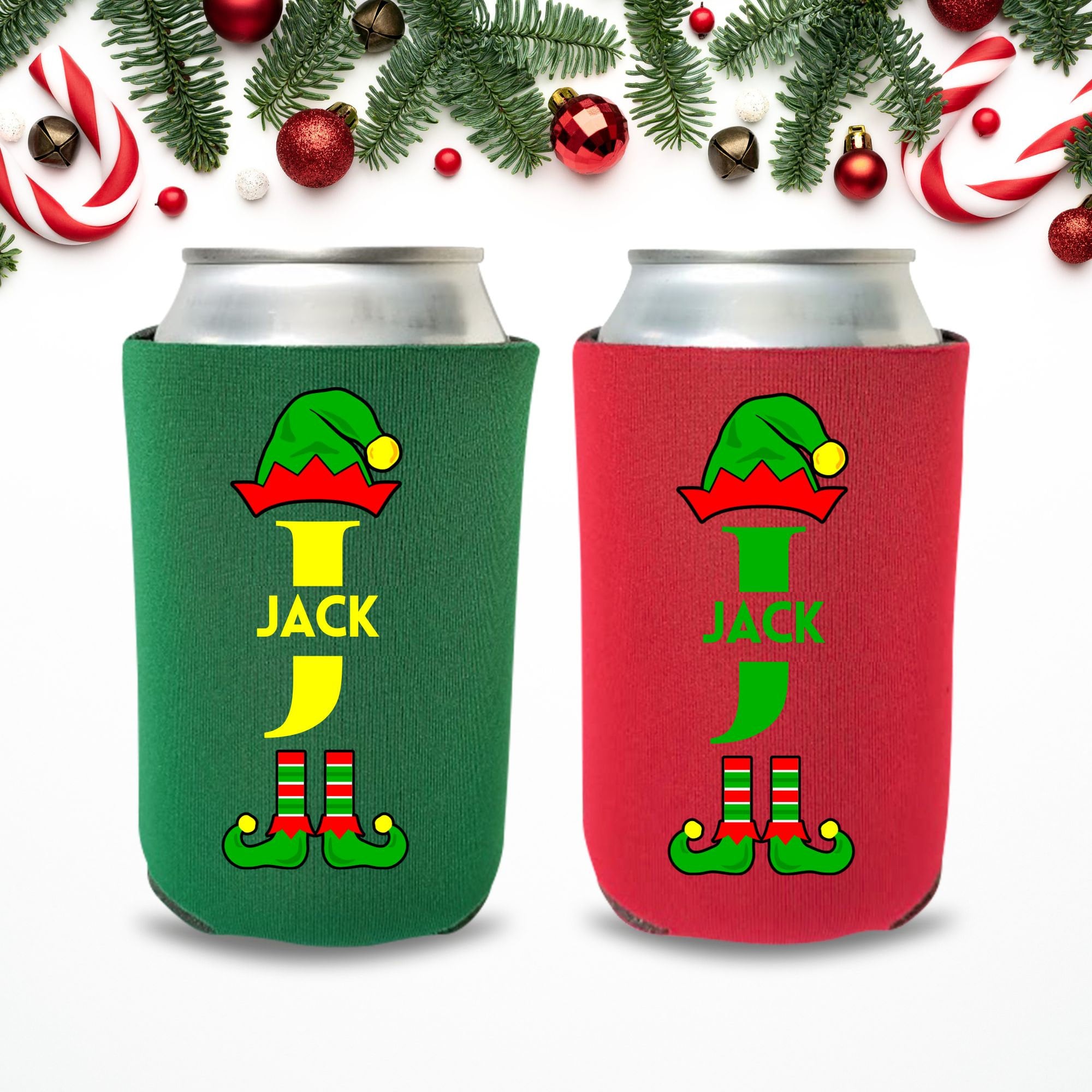 Elf Monogram With Your Name Beer Coolies