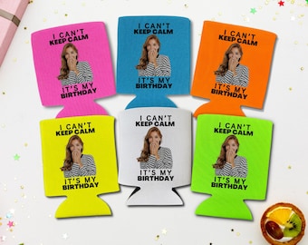 Neon Can Coolers, Custom Birthday Party Coolies, Birthday Party Favors, Neon Beer Hugger, Personalized Birthday Gifts