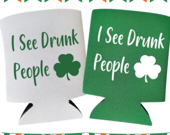 Irish I was Drunker Green and White Funny Can Cooler 