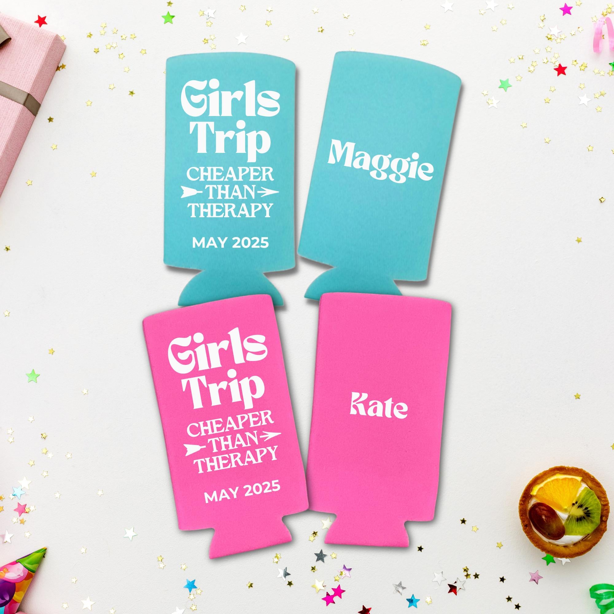 Custom Skinny Cooler Favors, Girls Trip Cheaper Than Therapy Slim Can Coolers for Spiked Seltzer, Gals Trip Gift, Drink Accessory