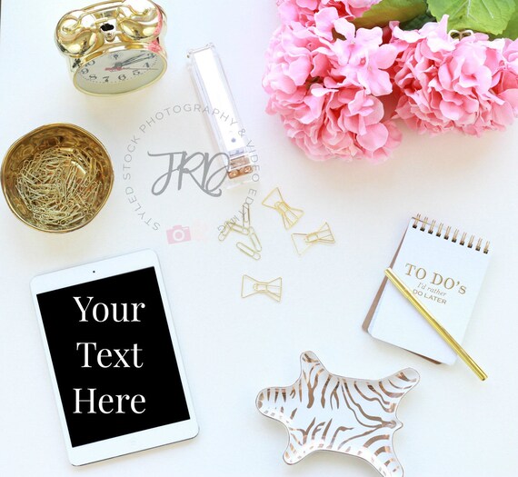 Pink And Gold Ipad Mockup Desktop Styled Stock Photography