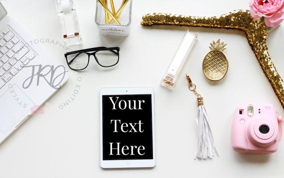 Pink And Gold Desktop Scene Ipad Mockup Styled Stock