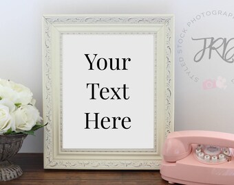 Download Free White Vintage Frame Mockup Styled Stock Photo for Print Background, Instagram, Etsy Shop Background PSD Template