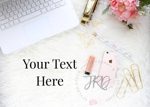 Faux Sheepskin Gold And Pink Desktop Accessories Styled Stock