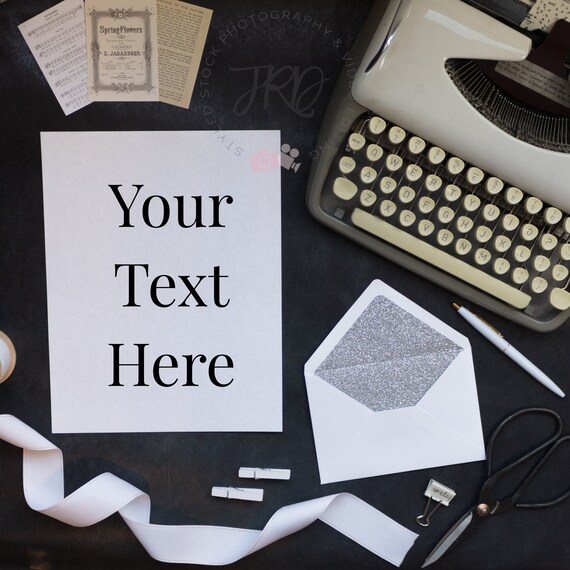 Black Invitation Mockup Styled Stock Photo With Typewriter And Black Invitation Mockup Styled Stock Photo With Typewriter And