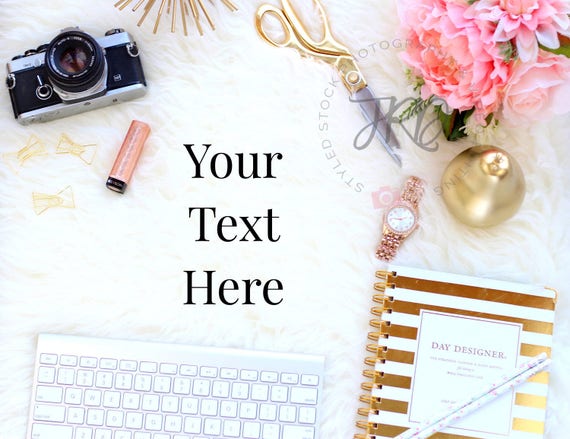 Pink And Gold Sheepskin Styled Stock Photography Flatlay Etsy