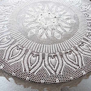 Vintage Hand Crochet Round Tablecloth, Handmade Tablecloth, Country Living Hand Crochet Round Tablecloth
