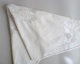 Lovely Cotton Tablecloth, Hand Embroidery, Flower Pattern in Beige, Table Topper, B100