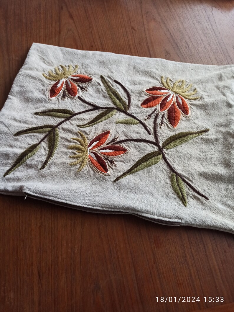 Vintage Hand Embroidered Pillowcase, Pillowcase Embroidered With Flower