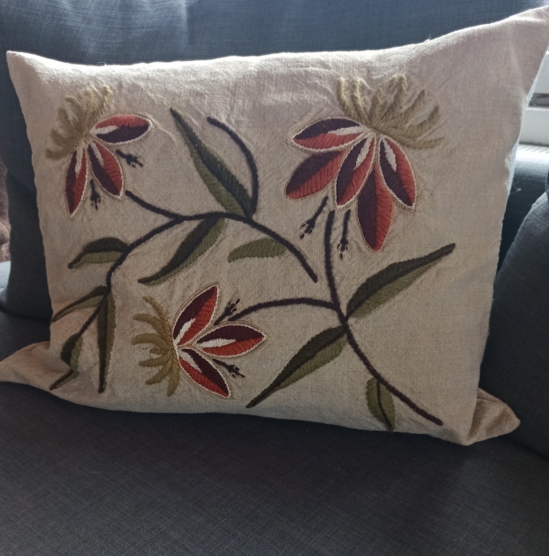 Vintage Hand Embroidered Pillowcase, Pillowcase Embroidered With Flower