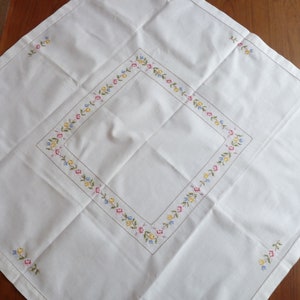 Lovely Cotton Tablecloth, Tablecloth with Hand Embroidery Flowers Pattern, Table Topper,