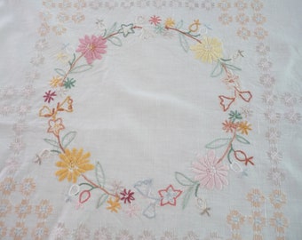 Lovely Cotton Tablecloth, Hand Embroidered Tablecloth with Flowers Pattern, Table Topper