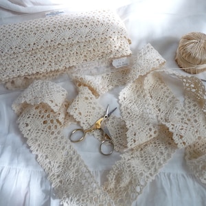 Vintage Cotton Crochet Lace Trim, Vintage Lace trim, Hand Made Lace Trim, Vintage Sewing, Natural Lace Trim