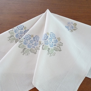 Cotton Tablecloth, Hand Embroidered Tablecloth with Flowers Pattern, Table Topper