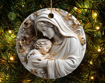 Mother Mary and Baby Jesus Ornament, Christmas Ornament, Christmas Decoration Gift For Christian, Christian Decoration For Christmas Tree