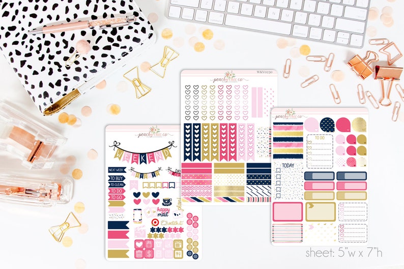 Preppy Chic VERTICAL Weekly Kit 140 Matte Planner Stickers Perfect for your Erin Condren Life Planner WKV0230