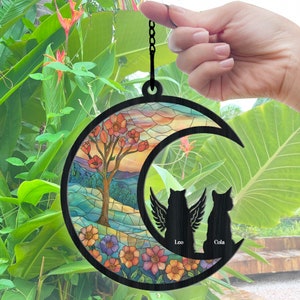 Loss of Pet Sympathy Gift, Cat Memorial Suncatcher, Handmade Custom Name Cat Decor, Gift for Cat Lovers, Cat Ornament