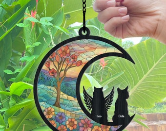 Loss of Pet Sympathy Gift, Cat Memorial Suncatcher, Handmade Custom Name Cat Decor, Gift for Cat Lovers, Cat Ornament