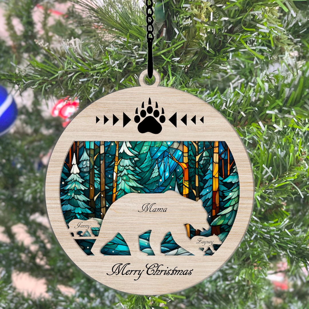 Personalized Mama Bear Suncatcher, Custom Mama Bear Ornament, Family ...