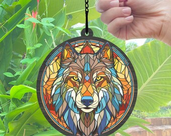 Wolf Acrylic Suncatcher, Wolf Ornament, Gift For Wolf Lover, Native American Wolf Acrylic Suncatcher, Native American Ornament