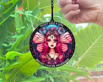 Fight Like A Girl, Breast Cancer Awareness Gift, Breast Cancer Warrior Acrylic Suncatcher, Breast Cancer Warrior Ornament, Decoration Gift