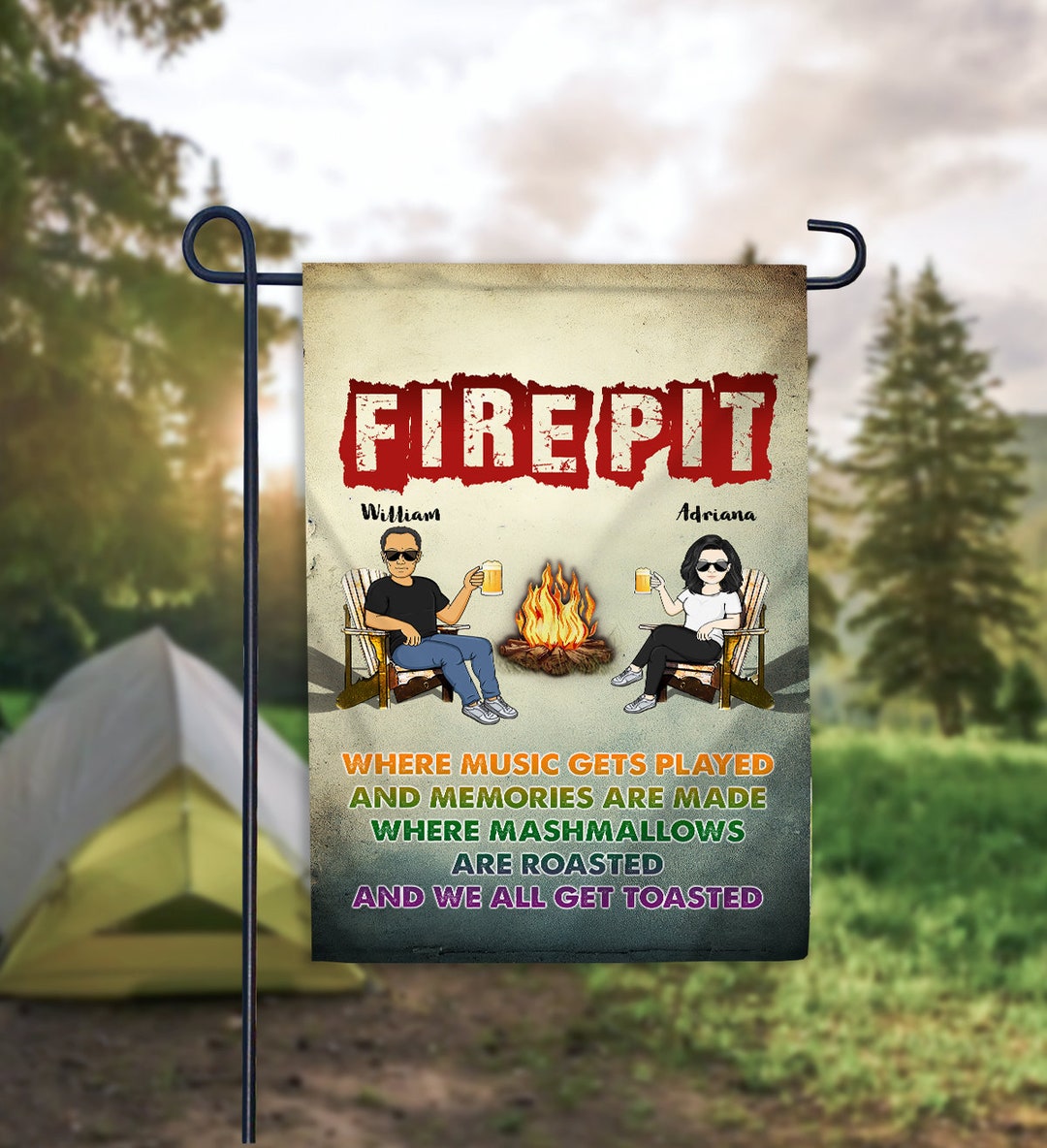 Personalized Campsite Flag Fire Pit Garden Flag Custom Etsy