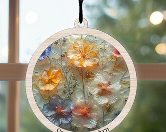 Gepersonaliseerd Moederdagcadeau, aangepast cadeau voor moeder, cadeau voor oma, acryl Suncatcher, geperste bloem Suncatcher, oma cadeau