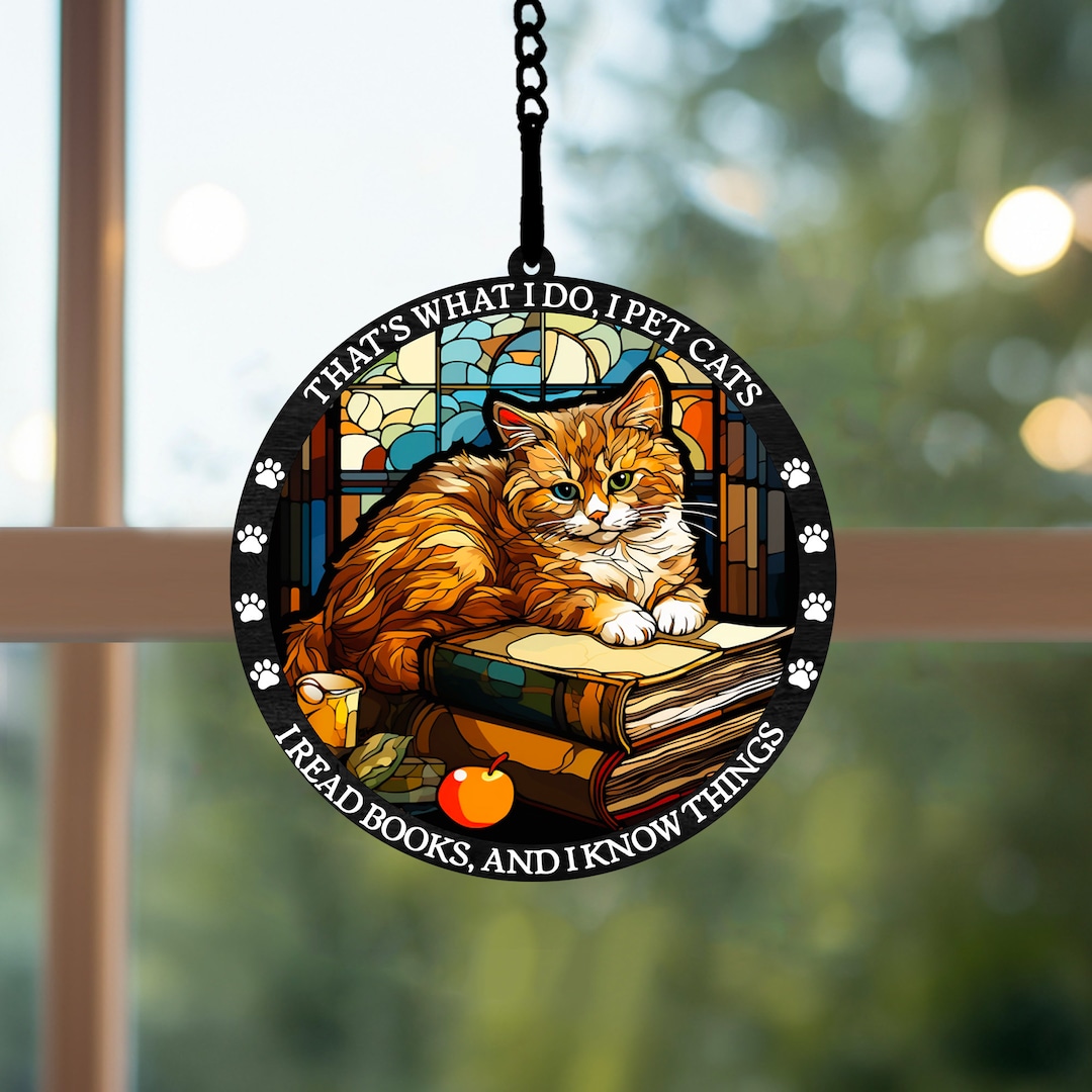 Pet Cats and Read Books, Cat Suncatcher, Book Suncatcher, Cat Ornament, Book Ornament, Christmas