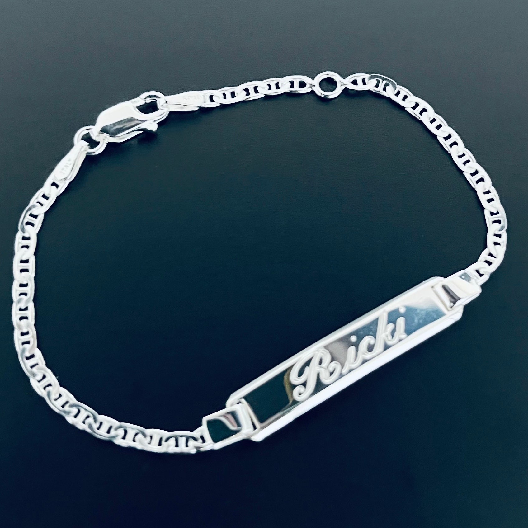 925 Sterling Silver Mariner Link Childrens ID Bracelet Free