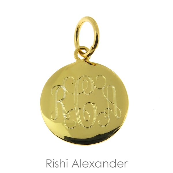 14k Gold Overlaying 925 Sterling Silver Monogram Personalized Round Pendant, Option to add a chain to make it a Necklace