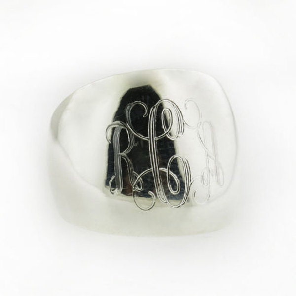 925 Sterling Silver Monogram Engravable Signet Cigar Band Dome Ring