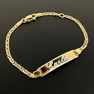 Pulsera de identificación para niños con eslabones marinos chapados en oro de plata de ley 925 Grabado gratis