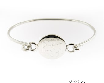 Monogrammed .925 Sterling Silver Hinged Round Cuff Bracelet