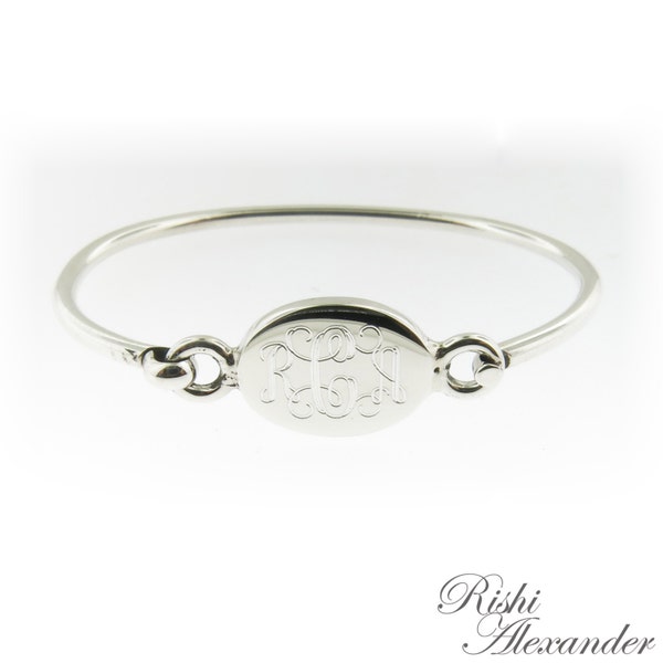 Monogrammed .925 Sterling Silver Hinged Oval Baby Bracelet Personalized Monogram