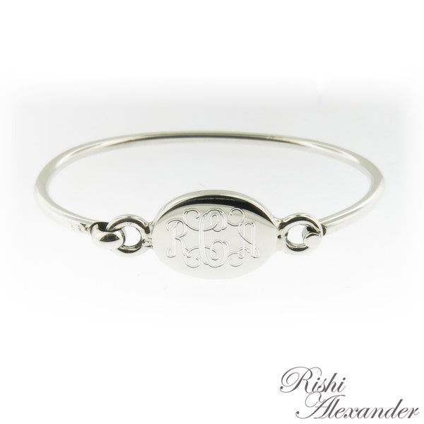 Monogrammed .925 Sterling Silver Hinged Oval Baby, 1 - 2 year old, Bracelet Personalized Monogram