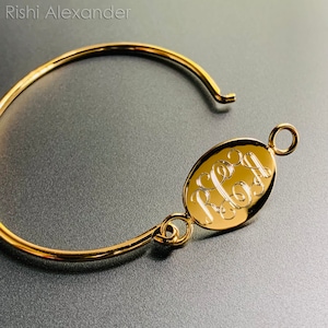 Monogrammed Gold over .925 Sterling Silver Hinged Oval Cuff Bracelet