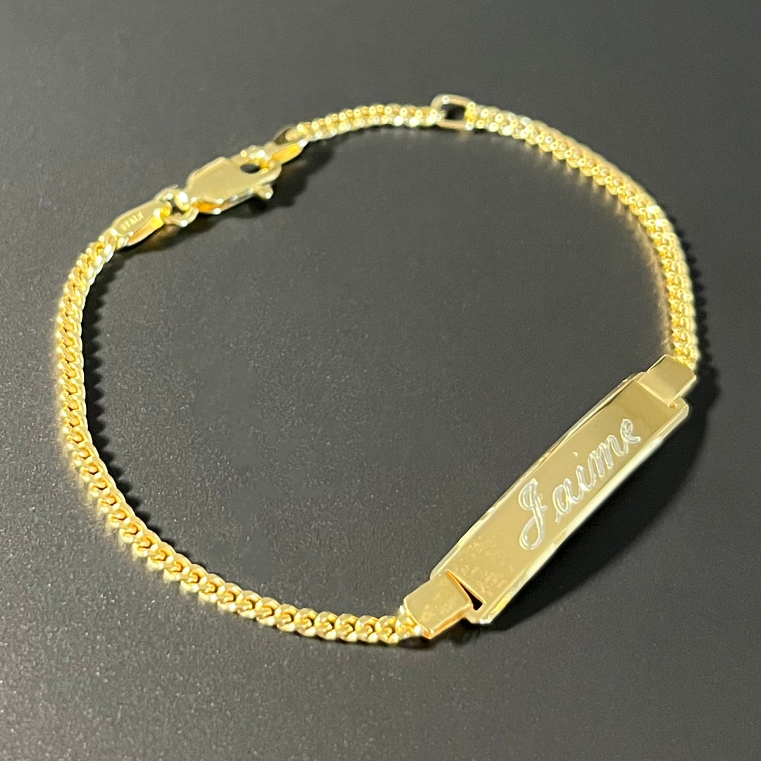 925 Sterling Silver Goldplated Curb Cuban Link Childrens ID Bracelet