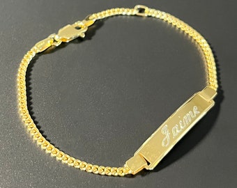 925 Sterling Silver Gold-Plated Curb Cuban Link Childrens ID Bracelet Free Engraving