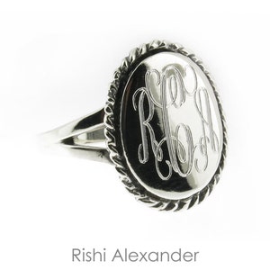 925 Sterling Silver Monogram Engravable Oval with Rope Edge Signet Ring