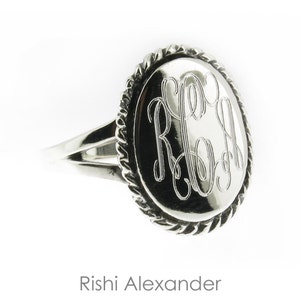 925 Sterling Silver Monogram Engravable Oval with Rope Edge Signet Ring image 1